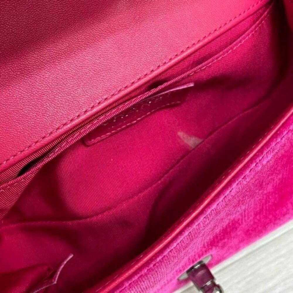 Authentic CHANEL Boy Flap Bag Quilted Chain Shoulder Bag Velvet Pink Fuchsia - Picture 12 of 14
